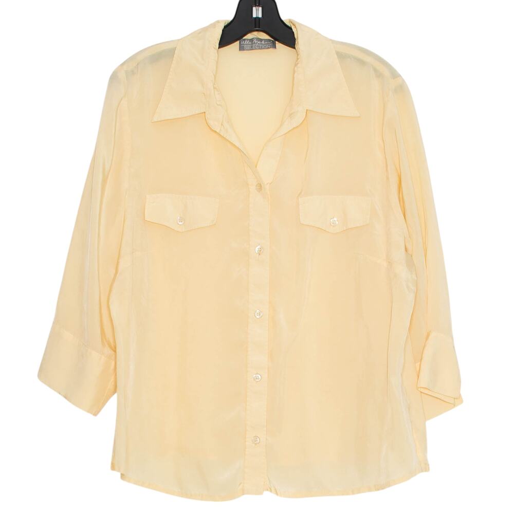 Butter Yellow Button Front Top 3/4 Sleeve Plus Size 14 Cottagecore Minimalist